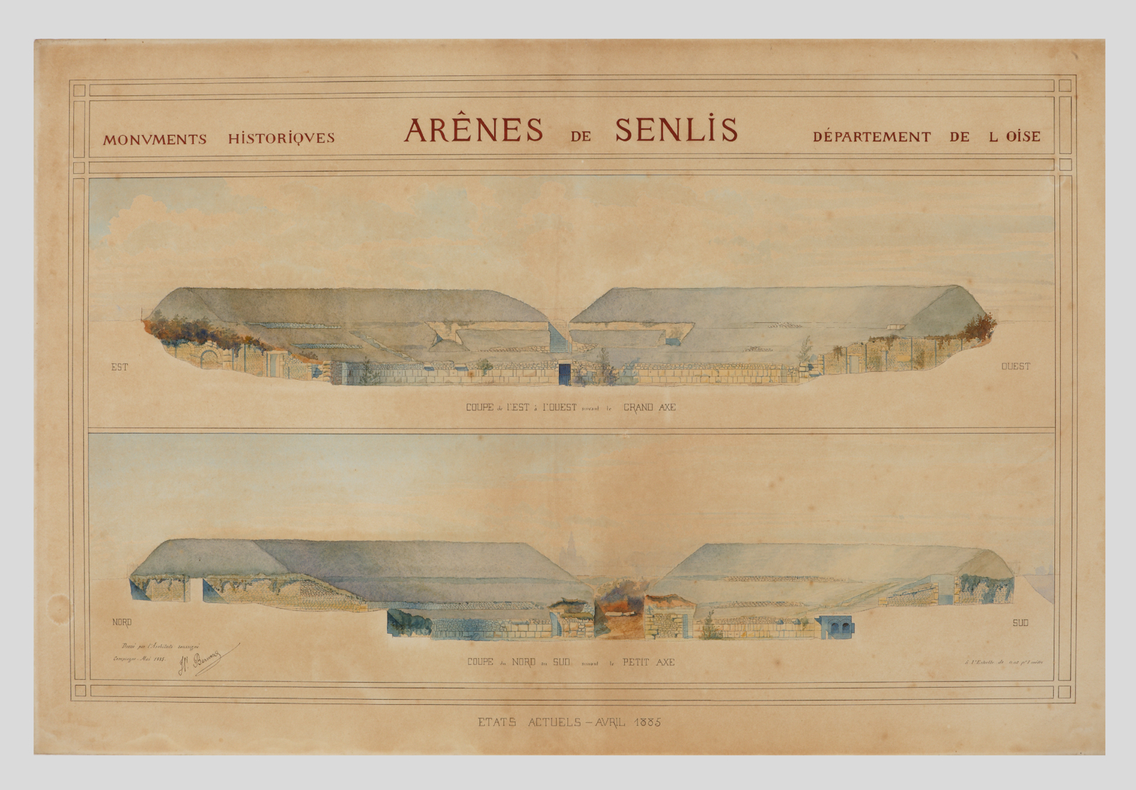 Les arènes de Senlis, état actuel des fouilles et coupes