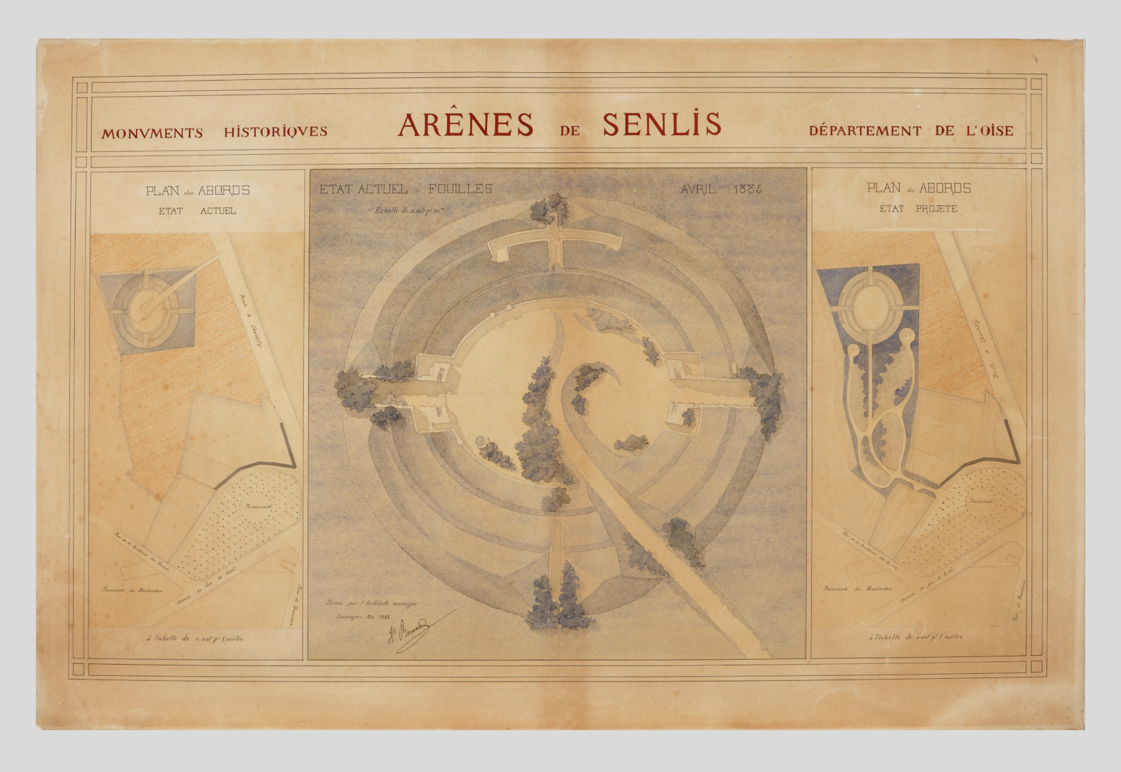 Les arènes de Senlis, état actuel des fouilles et plan des abords