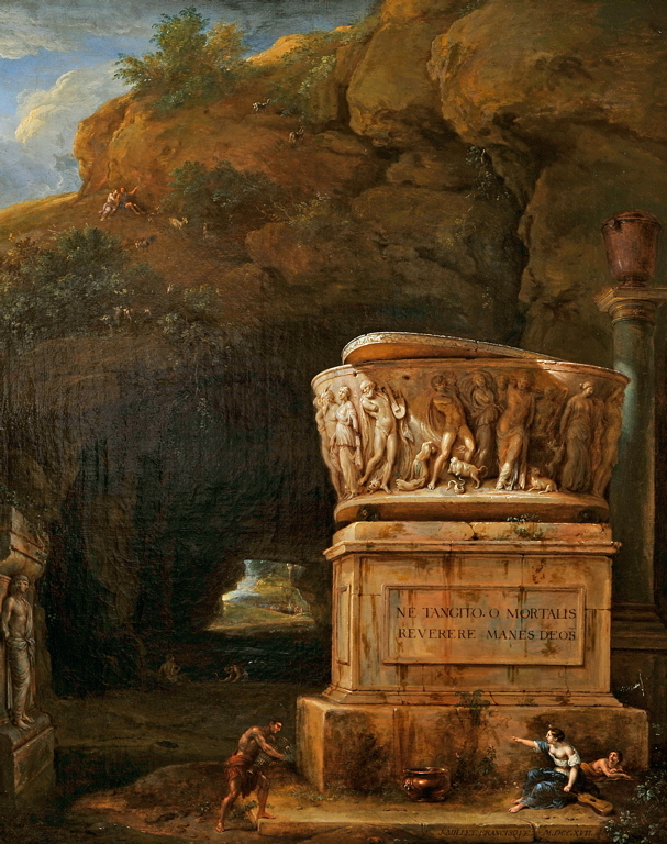 Paysage à la grotte avec sarcophage antique