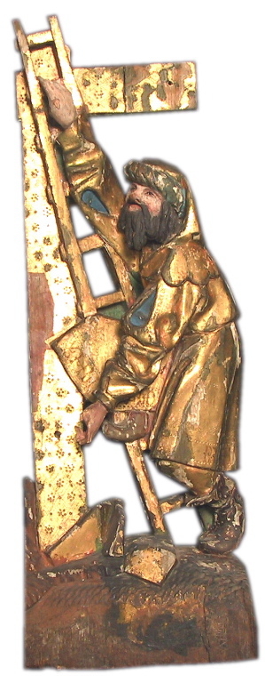 Retable d’Anvers, personnage avec une échelle posée contre la croix